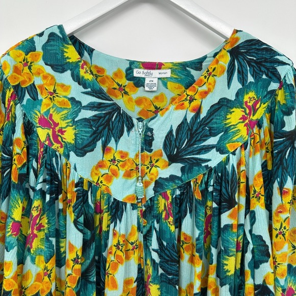 Go Softly Patio House Dress Lounge MuMu Plus Size 2X Pockets Zip Floral‎ FLAW - Picture 4 of 12